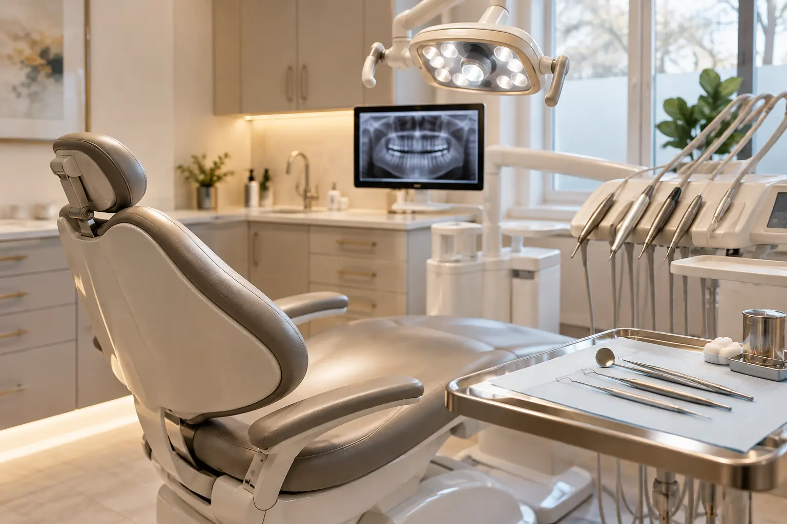 A calm, fully prepared dental treatment room for urgent care